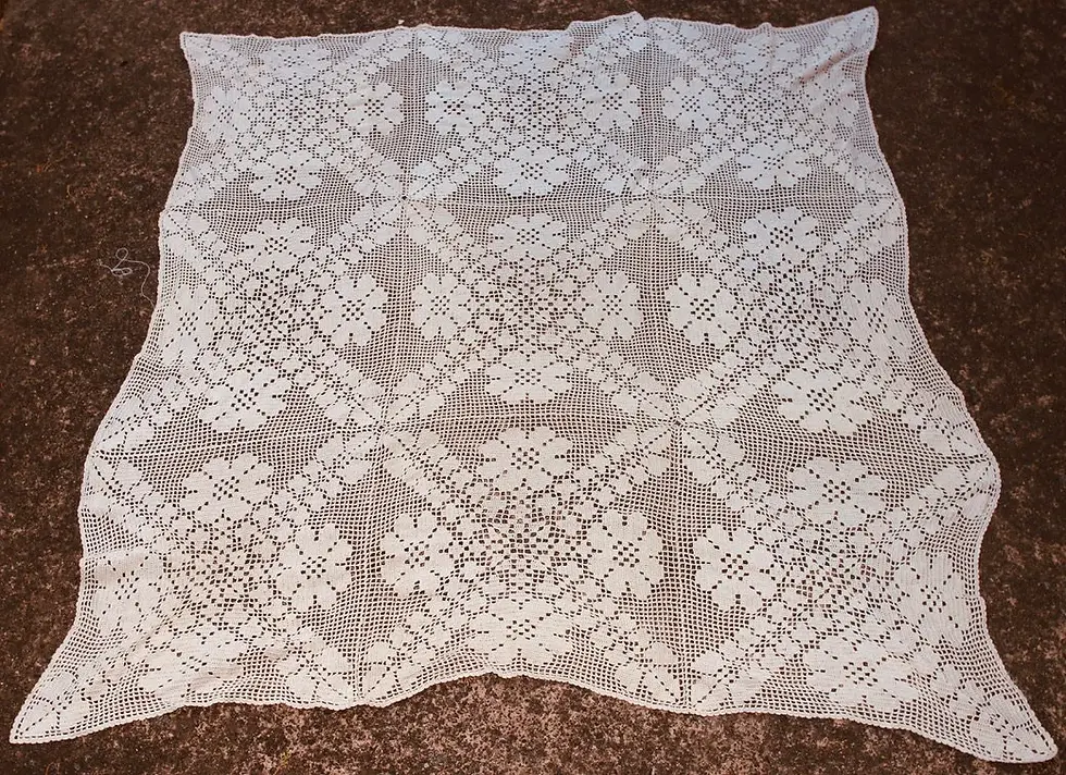Miniatura: Preloved Crochet Lace tablecloth, Crochet Tablecloth, Square Tablecloth