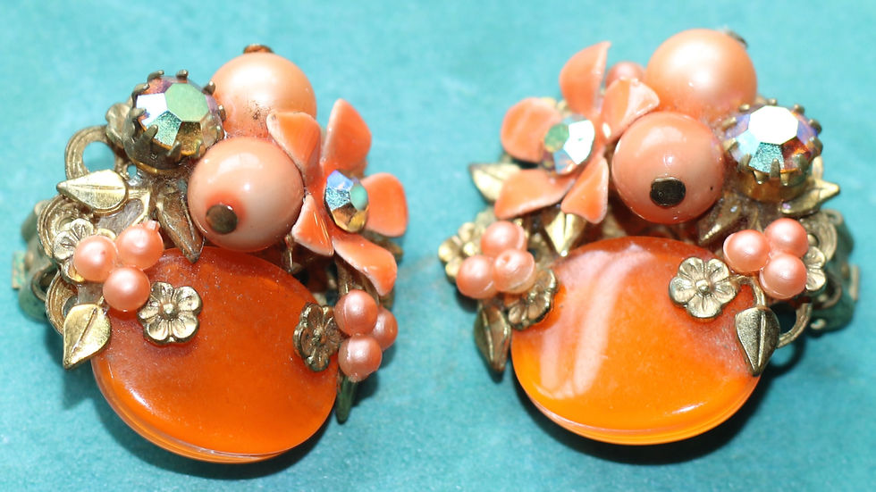 Μικρογραφία: Preloved Vintage Clip-on Metal Earrings, Vintage Floral Earrings