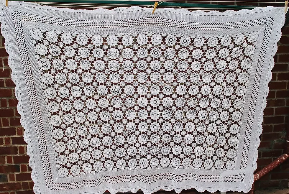 Miniatura: Preloved Crochet Lace tablecloth, Crochet Tablecloth, Rectangular Tablecloth