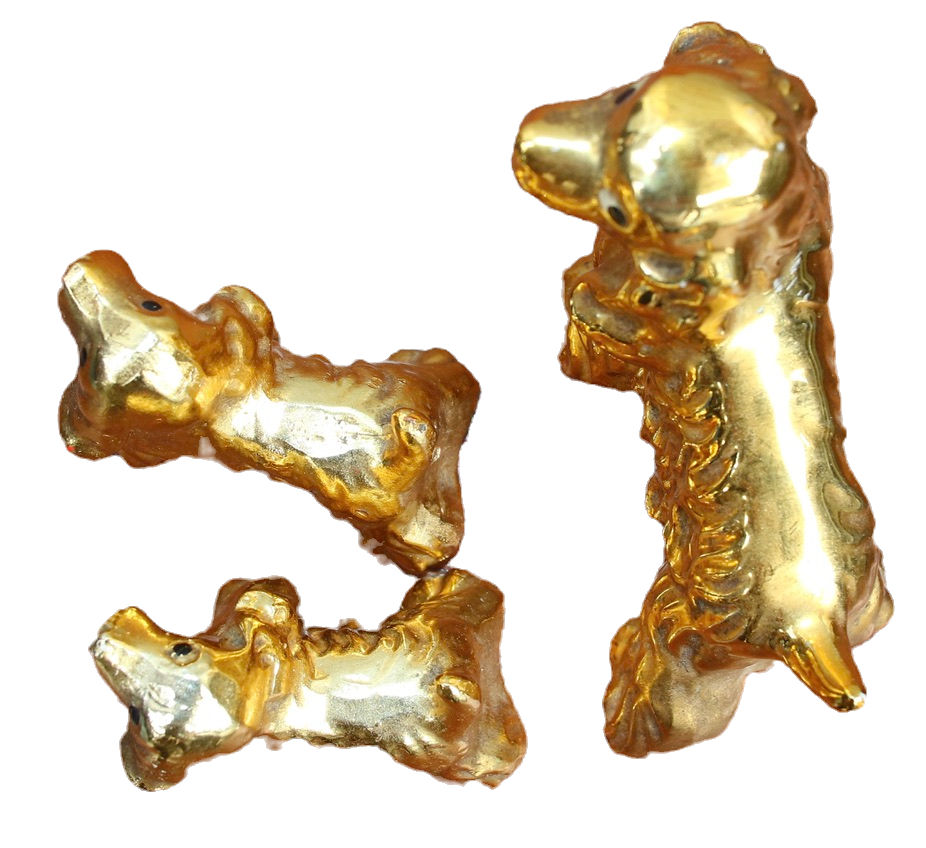 Miniature : Preloved Vintage Kitsch Golden Lustreware Ceramic Dog with Puppies Ornament