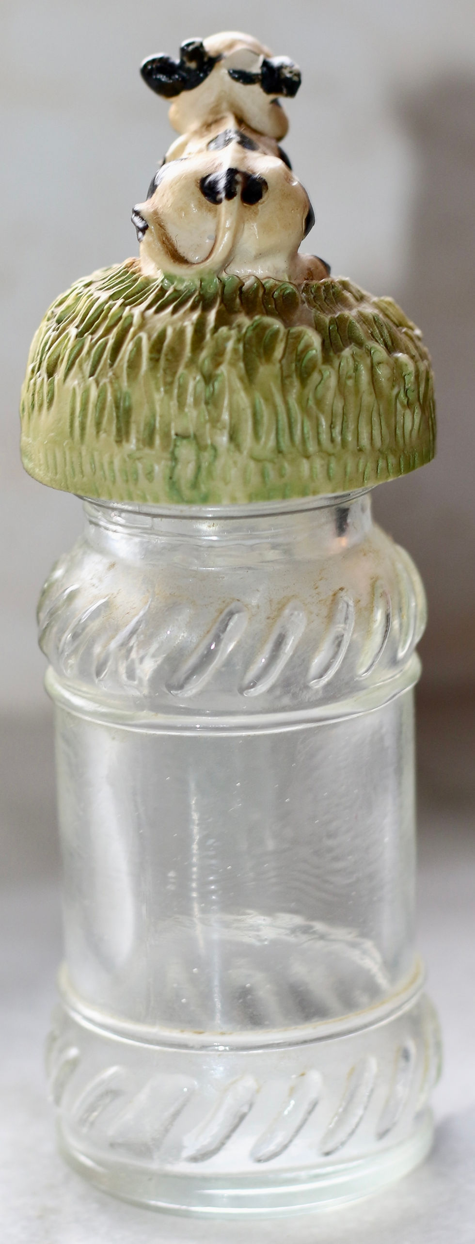 Μικρογραφία: Preloved Vintage Glass Spice Bottle with Ceramic Cow Topper