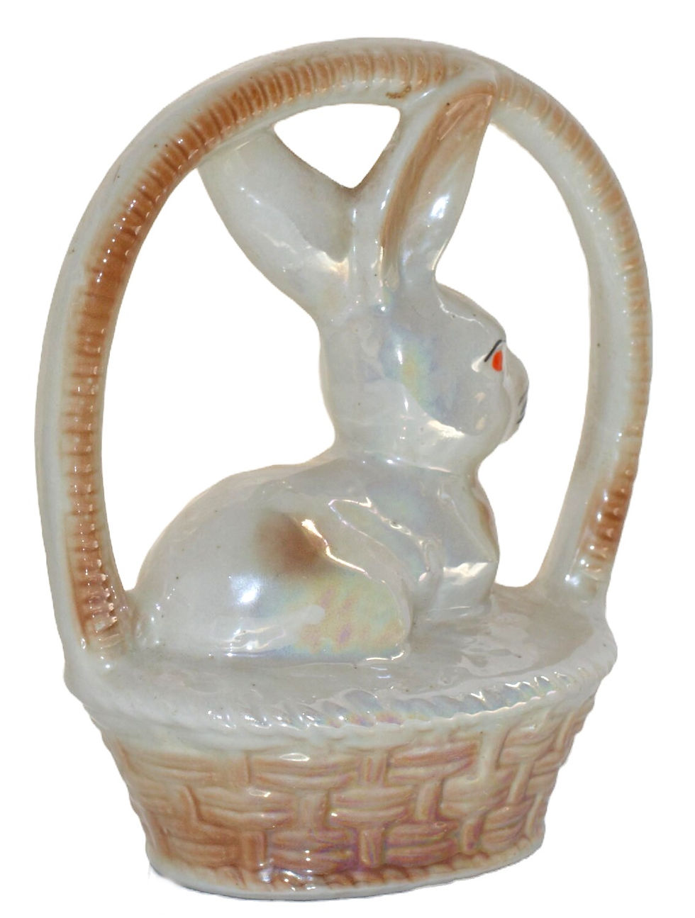 Μικρογραφία: Preloved Kitsch Lustreware Rabbit in Ceramic Basket, Made in Brazil