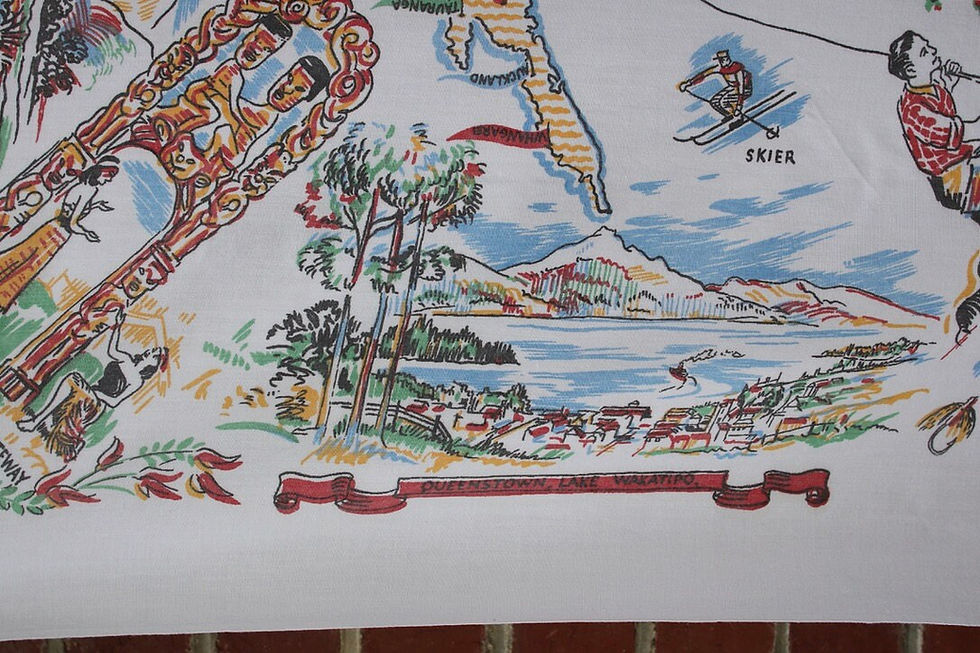 Miniatura: Preloved New Zealand souvenir tablecloth, Souvenir Table Covering