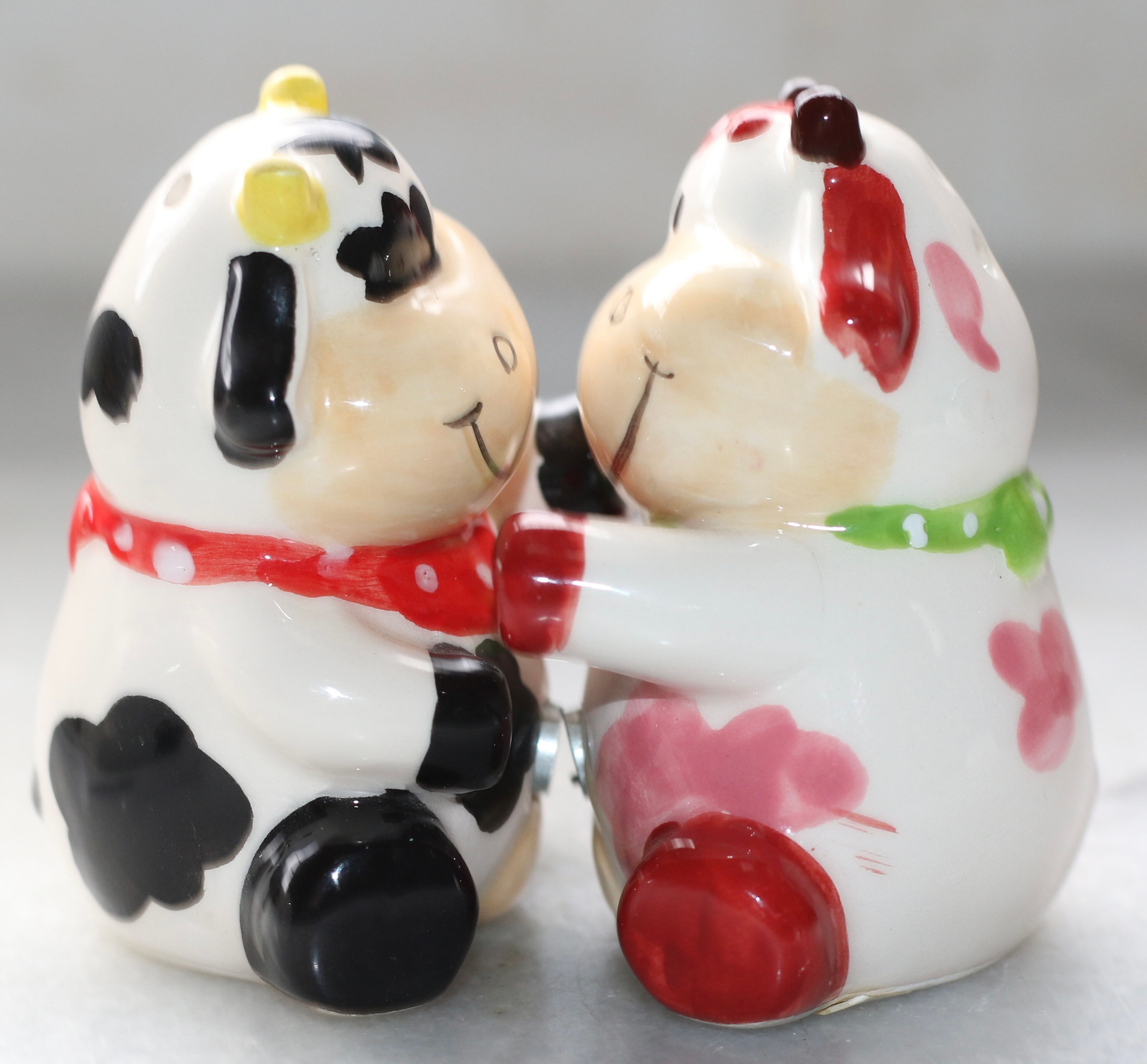 Preloved Ceramic Hugging Cow Shakers, Cuddling Salt and Pepper Shakers