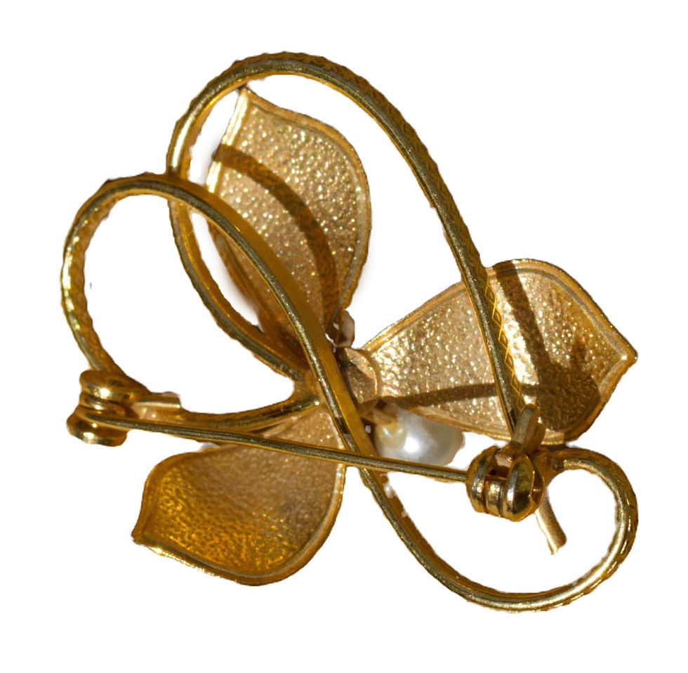 Thumbnail: Preloved Vintage Gold-toned faux pearl floral brooch
