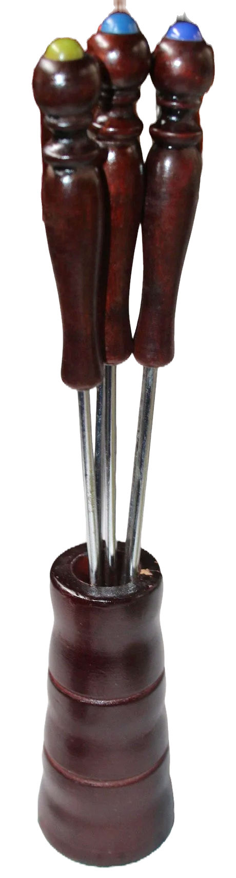Miniaturbild: Preloved Wooden-Handled Fondue Forks in Holder - in original box