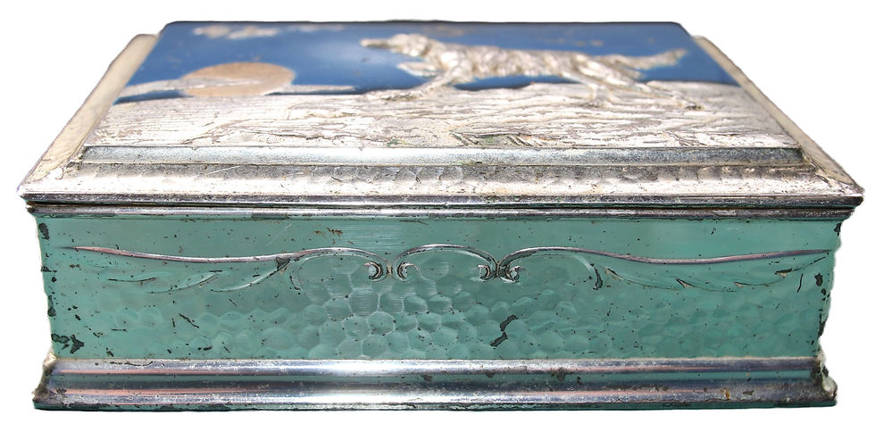 Μικρογραφία: Preloved Vintage Metal Dog Box with Pointer Dog, Hunting Dog Box