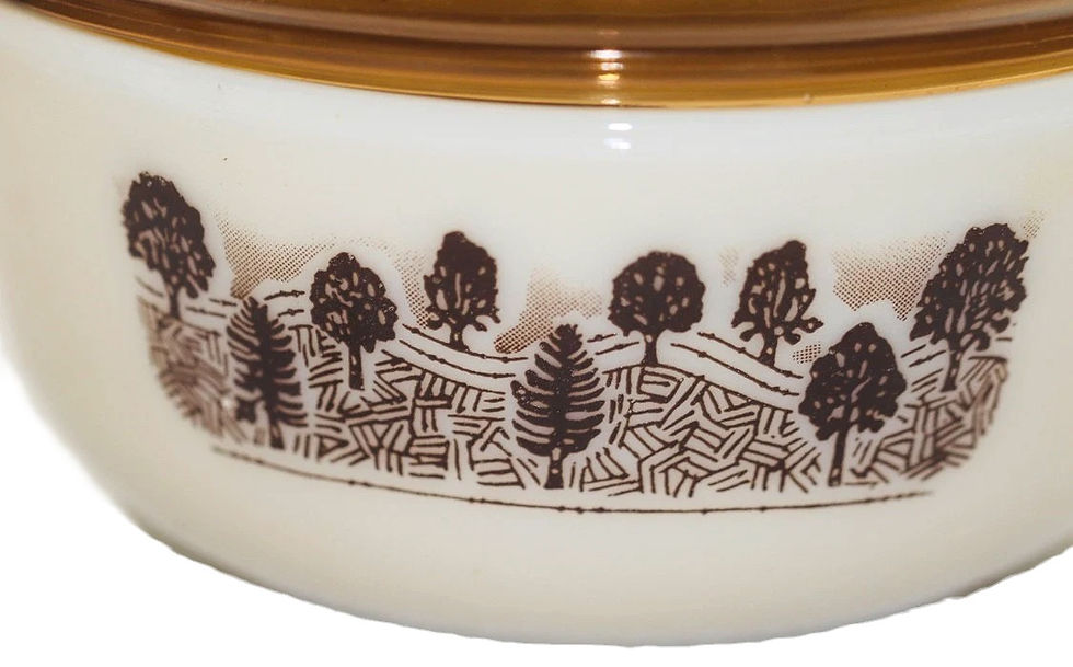 Thumbnail: Preloved Pyrex England Brown Trees Casserole Dish, Pyrex Lidded Casserole Dish