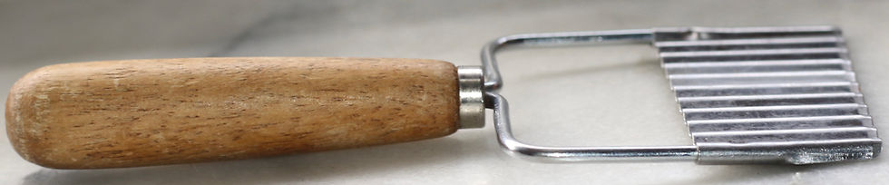 Thumbnail: Preloved Vintage vegetable crinkle slicer with a wood handle and steel blade