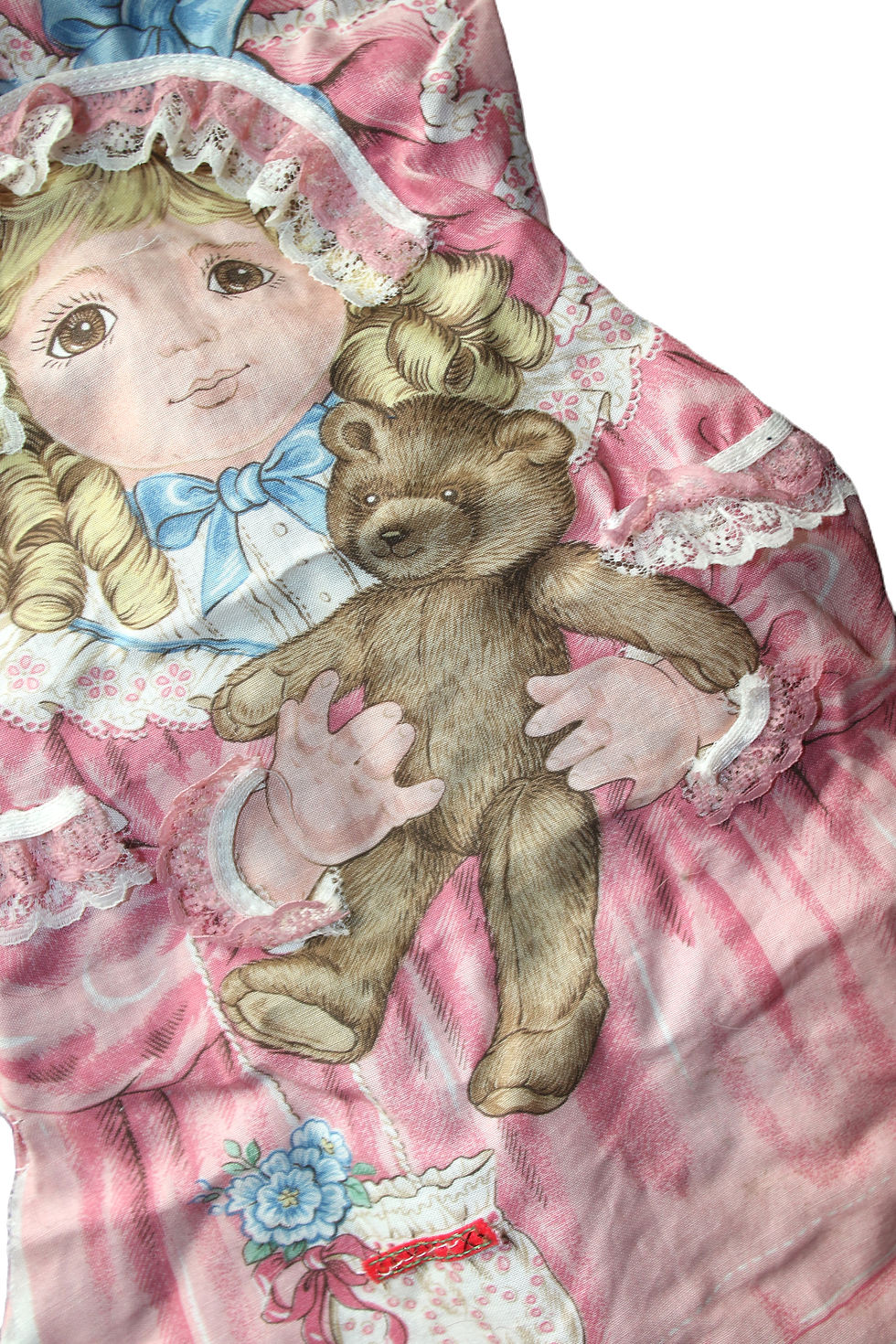 縮圖：Preloved Victorian Doll Girl with Teddy Cushion Cover Fabric Pattern