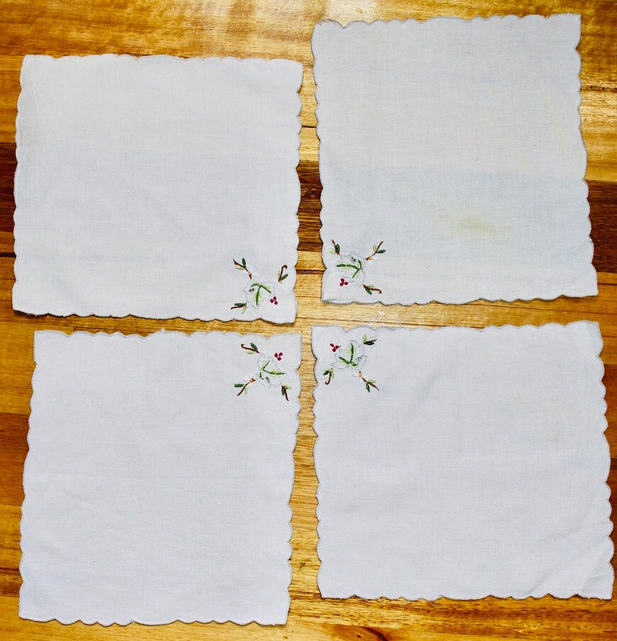 縮圖：Preloved Set of four napkins , Set of four serviettes , Floral napkins
