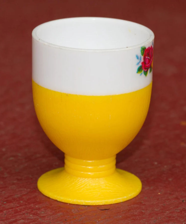 Thumbnail: Preloved Retro Plastic Faux Bois Egg Cup with Roses, Fake Woodgrain Egg Cup