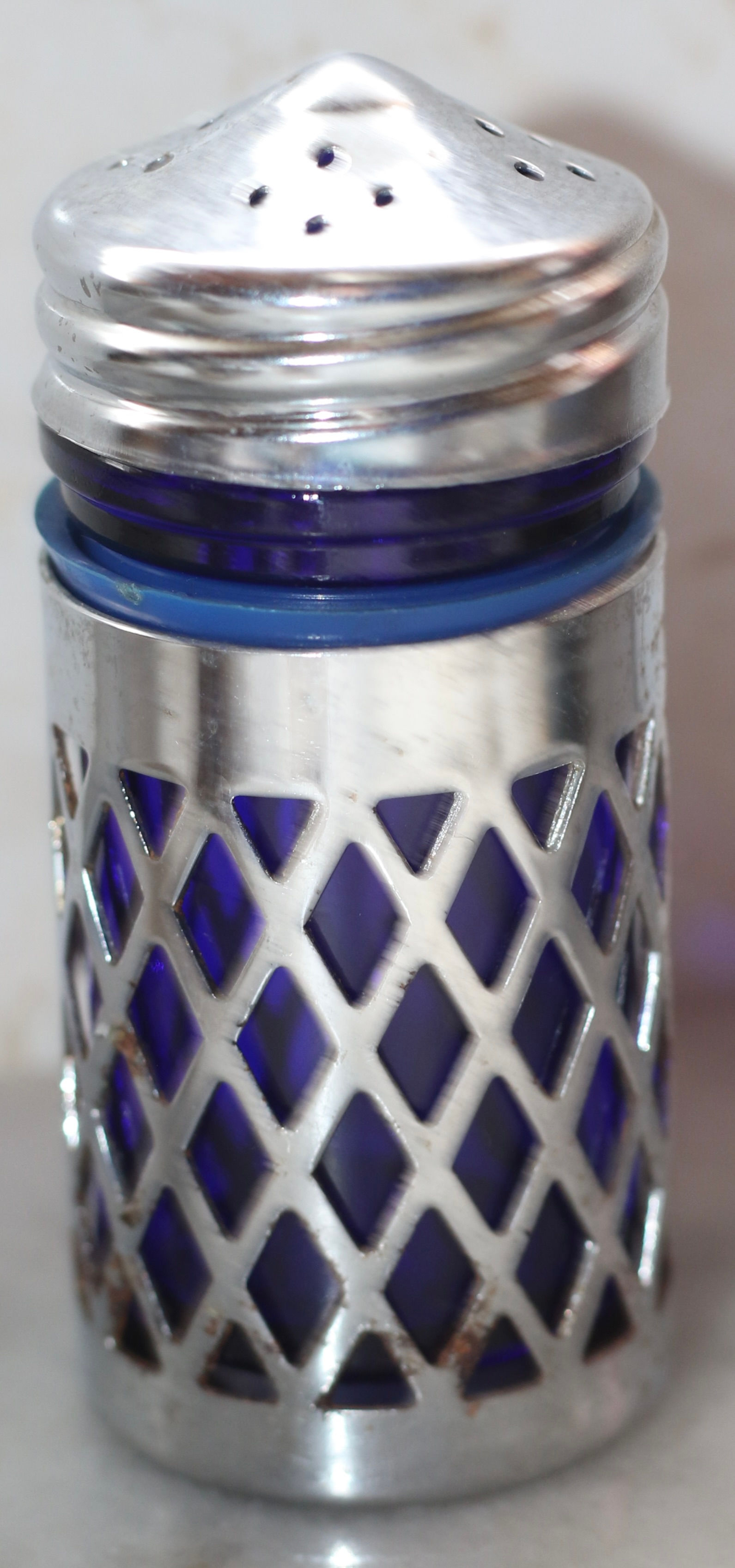Preloved Vintage Glass and Metal Shaker, Glass Shaker in Metal Insert