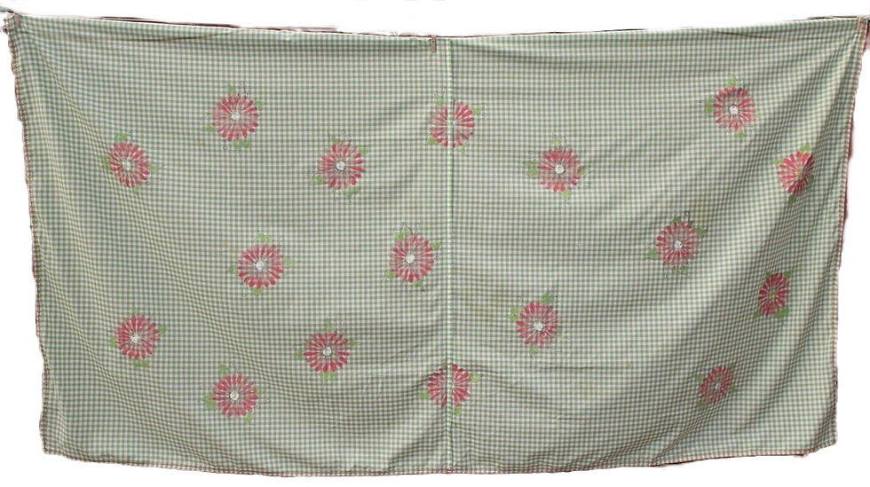 Miniature : Preloved Painted Floral Tablecloth, Painted Flower Tablecloth