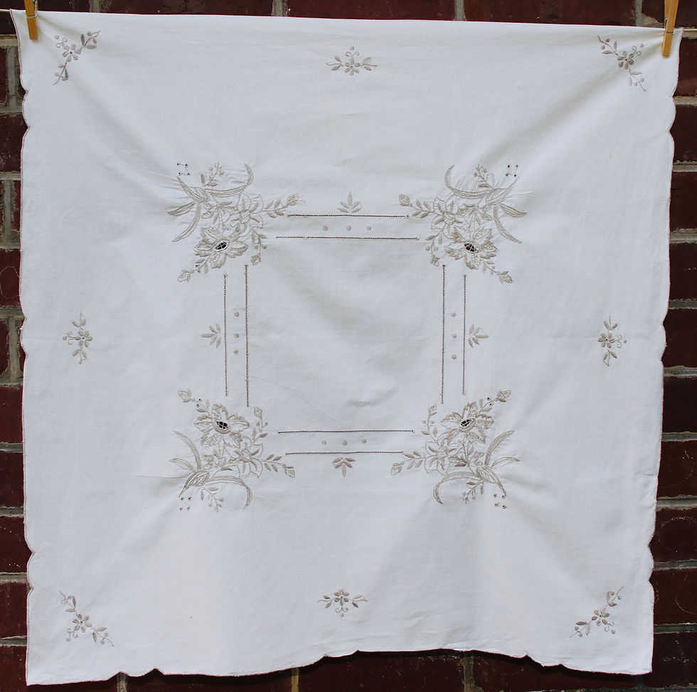 Thumbnail: Preloved Hardaker Embroidery Tablecloth, Floral Tablecloth With Napkins