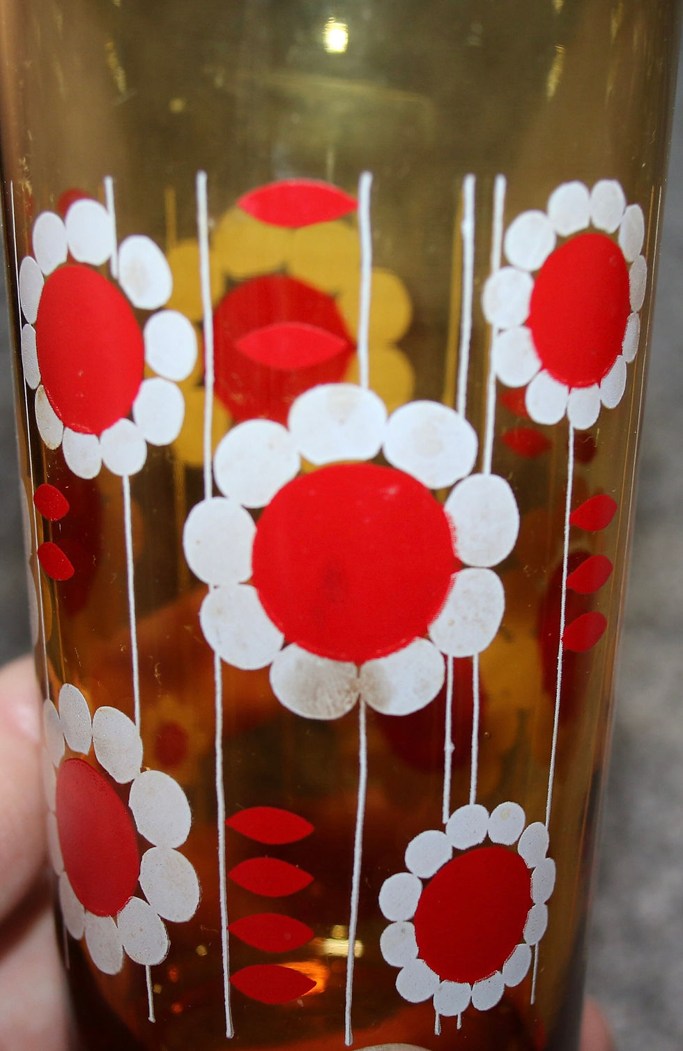 Miniatura: Preloved Aderia Glass Tumblers In Metal Carrier, Floral Glassware