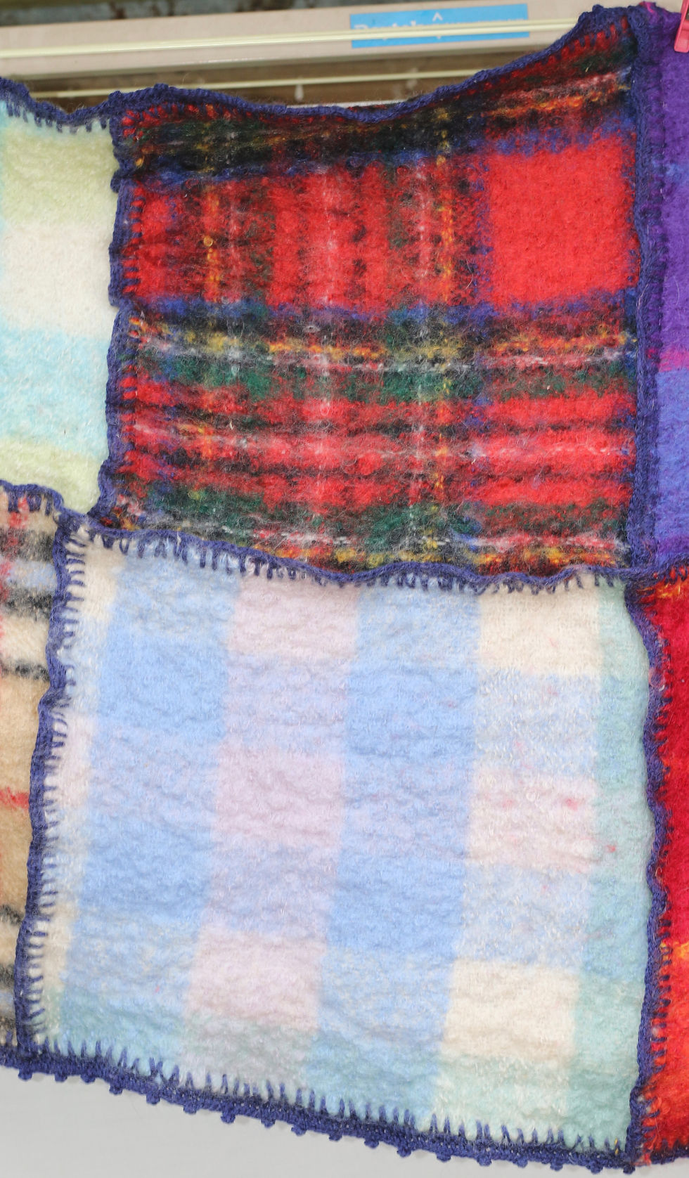 Miniaturbild: Preloved handmade patchwork rag quilt, Wagga, fulled woollen knee rug