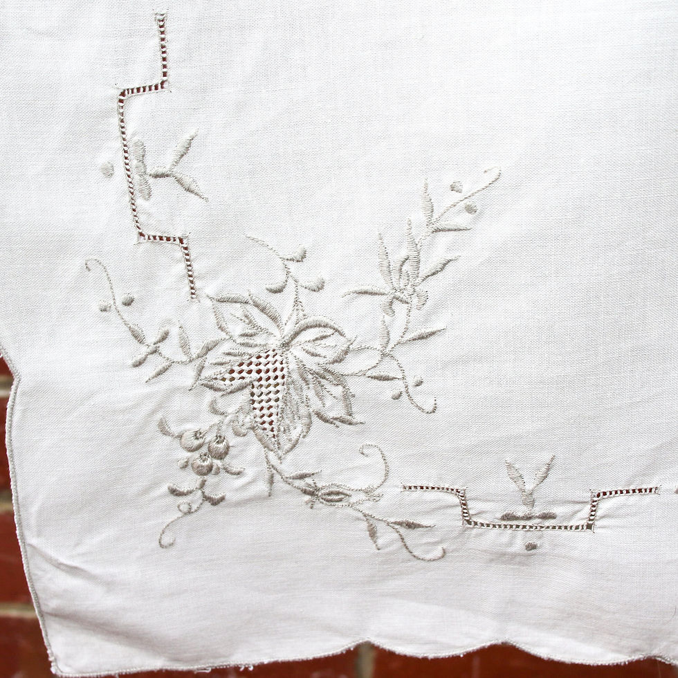 Miniature : Preloved Rectangular Embroidered Tablecloth, Floral Tablecloth,Flower Tablecloth