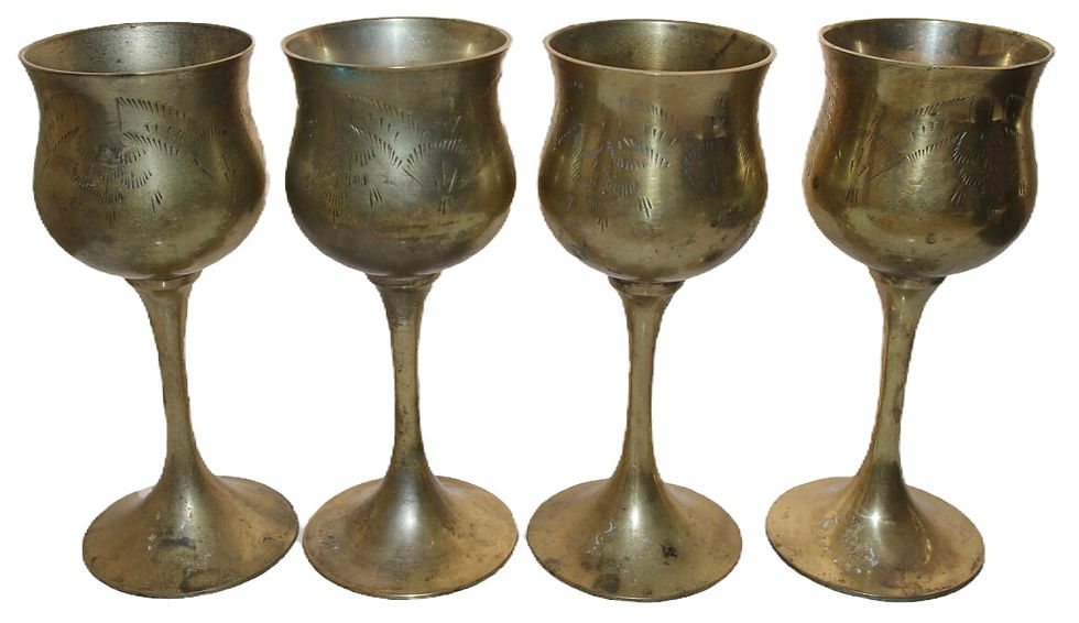 Miniature : Preloved Set of Four Brass Goblets, Vintage Brass Goblets