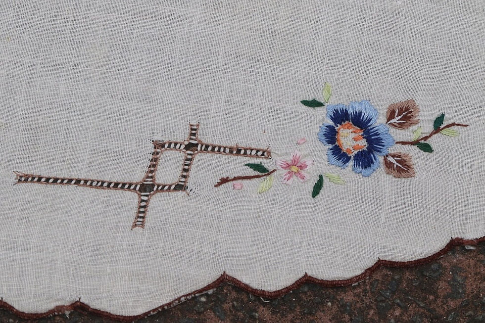 縮圖：Preloved Embroidered Floral Centrepiece with two doilies tablemat with 2 doilies