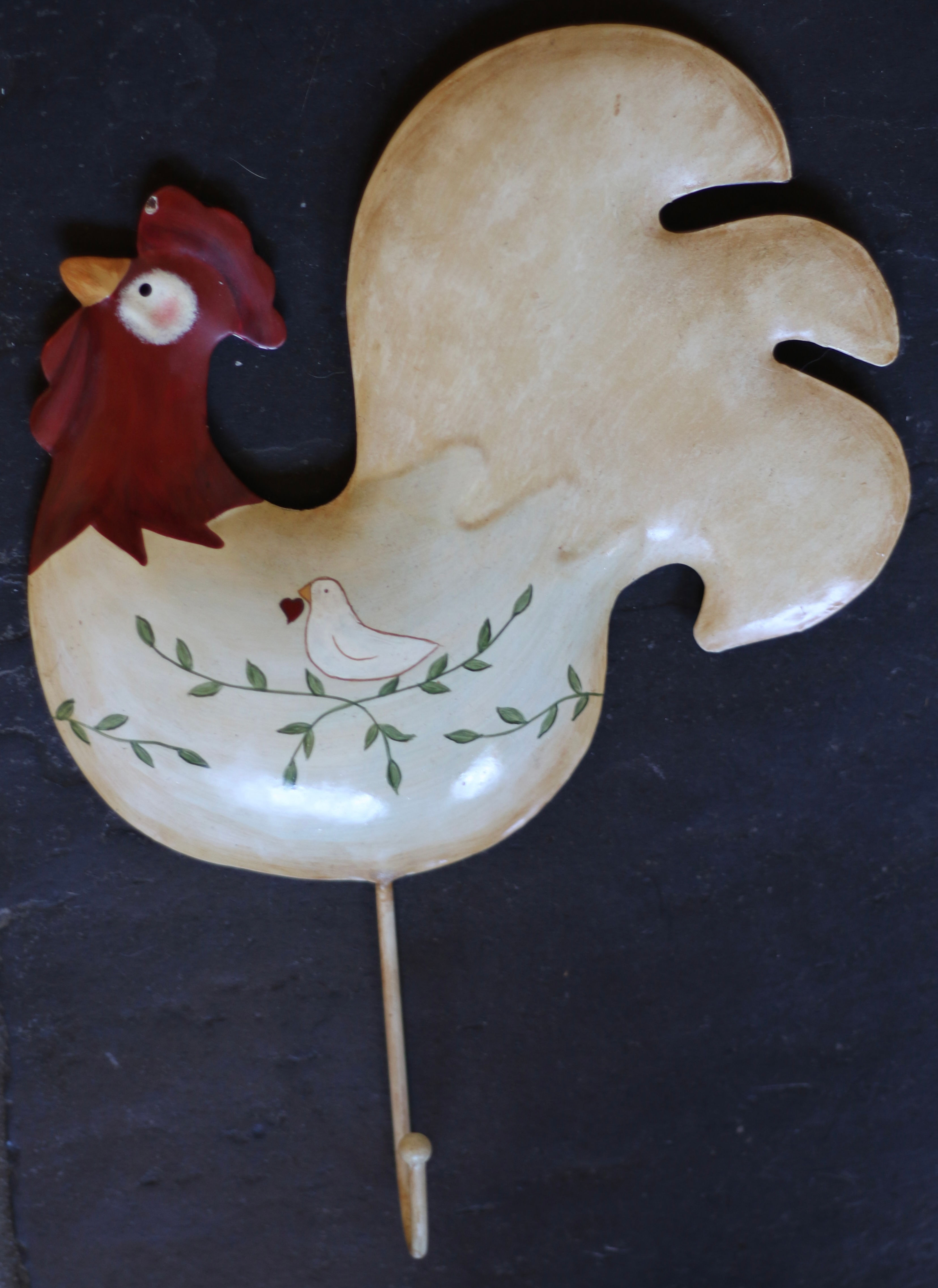 Preloved vintage Russ Berrie hand-painted folk art rooster wall hook