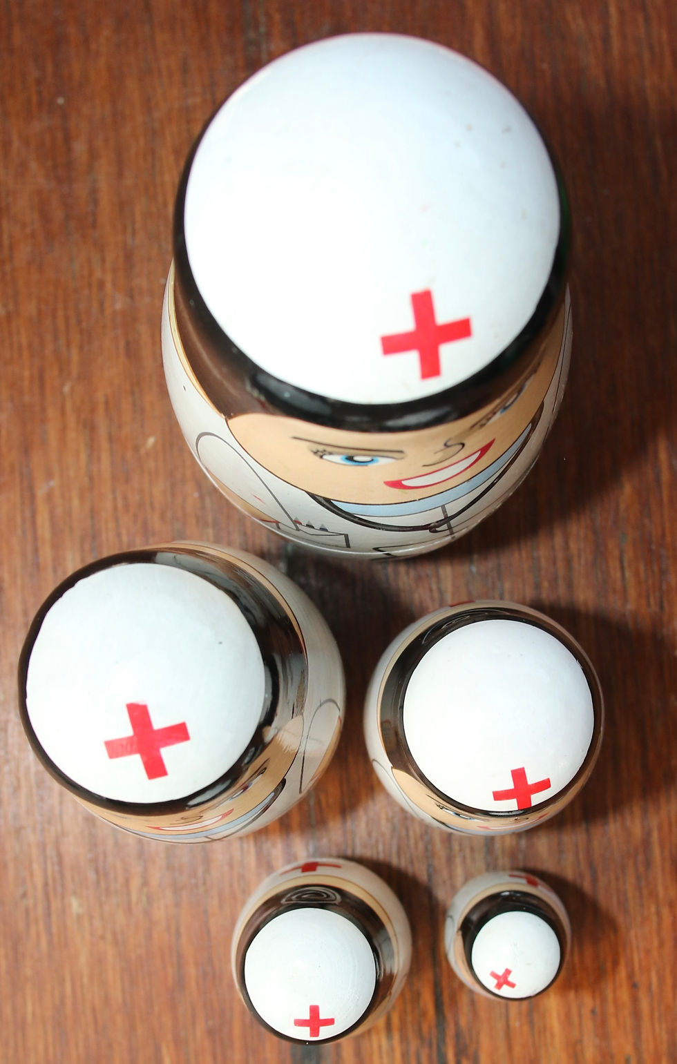 Thumbnail: Preloved Russian Babushka Nesting Doll, Wooden Nurse Stacking Dolls