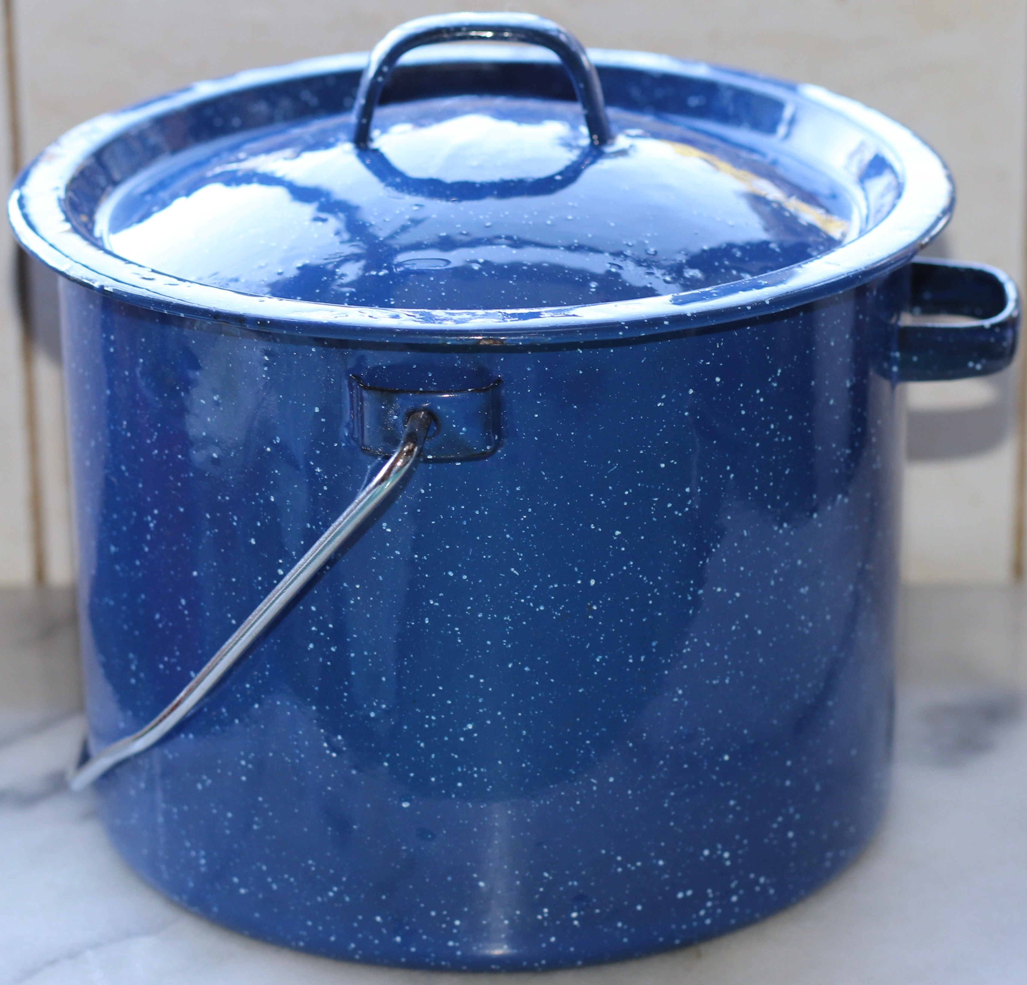 Preloved Speckled Blue Enamelware Camp Billy