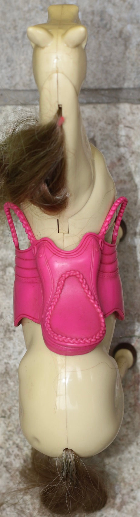 Miniature : Preloved Genuine Simba Horse Toy, Plastic Barbie_Sized Horse With Pink Saddle