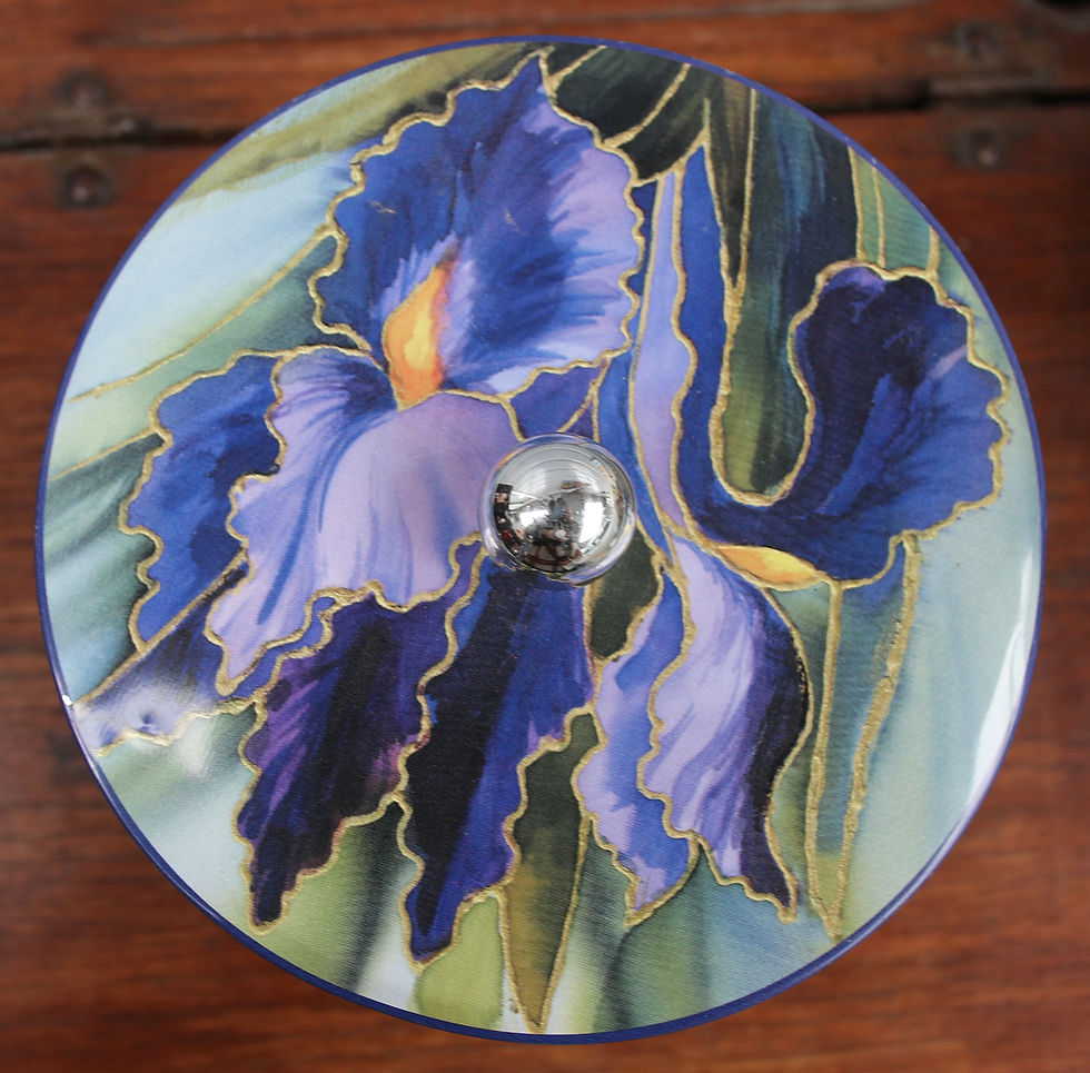 Thumbnail: Preloved Floral Tin Canister, Vintage Iris Biscuit Barrel