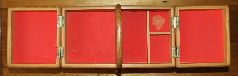 Μικρογραφία: Preloved Accordian Sewing Box , Fold Out Sewing Box , Cantilever Sewing Box