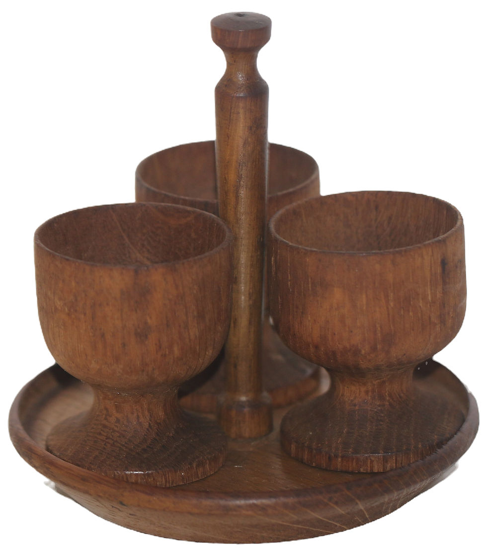 Miniature : Preloved Wooden Egg cups and holder, 3 Egg Cup Holder
