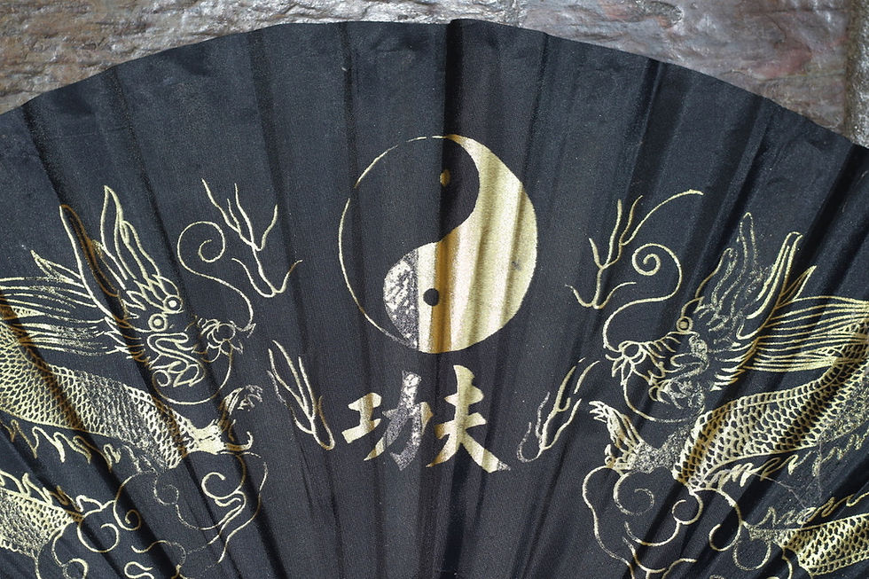 Miniatura: Preloved Black Twin Golden Dragon Tai Chi Kung Fu Rib Fan
