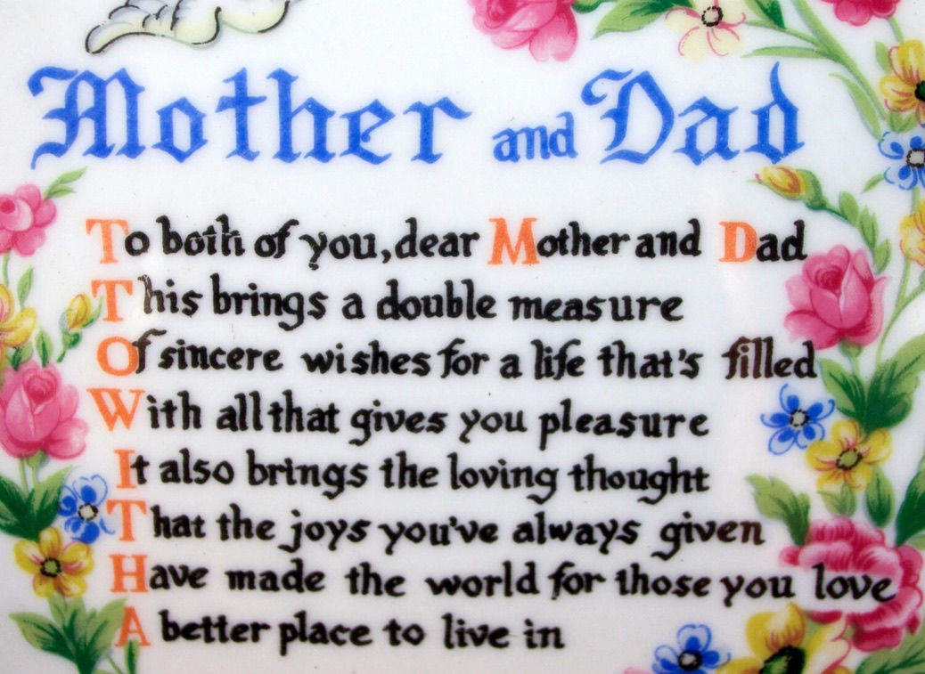 Preloved Vintage Mother and Dad display plate