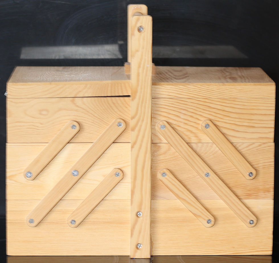 Miniatura: Preloved Wooden Accordian Sewing Box, Fold Out Sewing Box, Cantilever Sewing Box