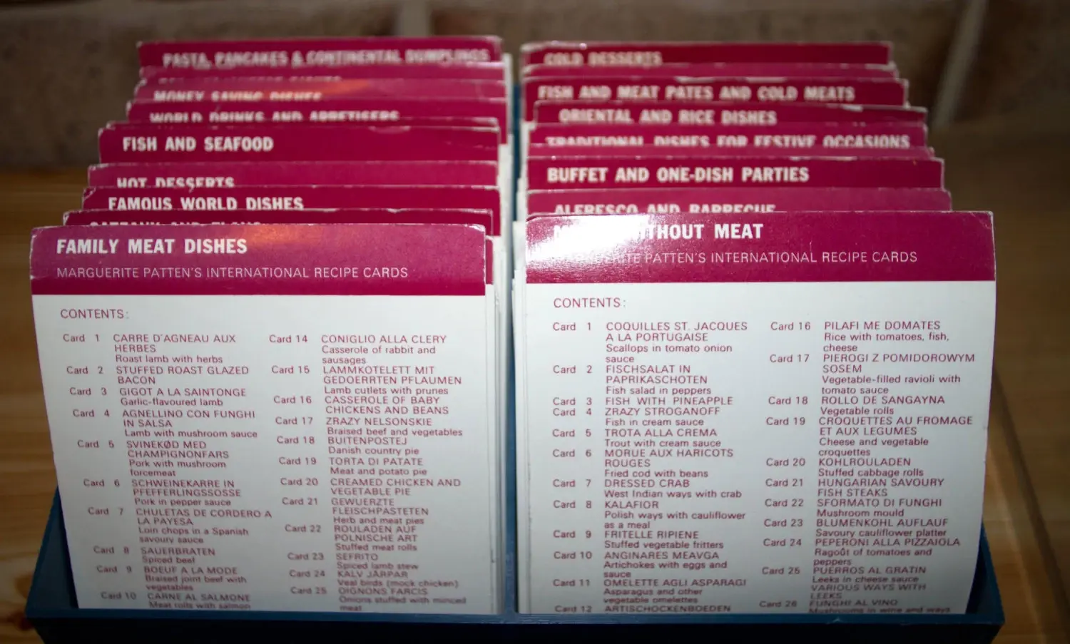 Vintage Marguerite Patten's recipe cards in box