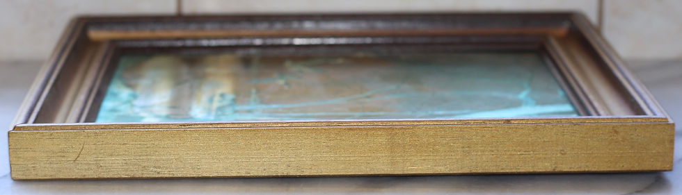 Miniatura: Preloved Vintage Flying Geese Foil Art, English Cottage Scene in Original Frame