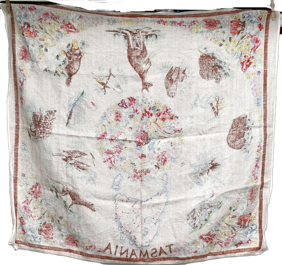 Miniatura: Preloved Tasmanian Tablecloth, Tasmania Souvenir Tablecloth