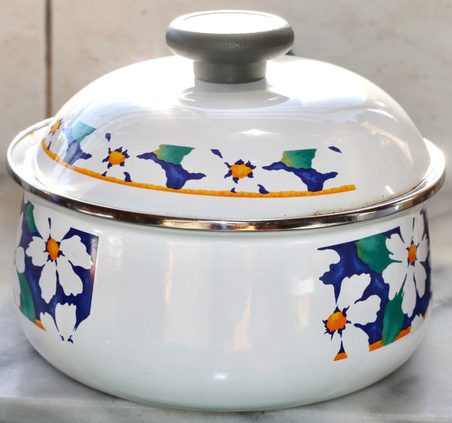縮圖：Preloved Floral Enamelware Saucepan With Lid, Flower Saucepan