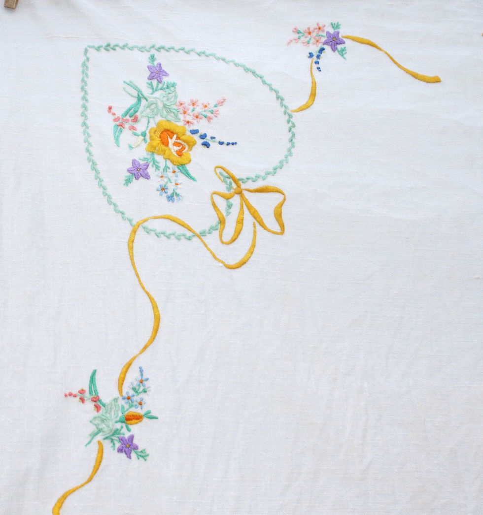 Miniature : Preloved Embroidery Tablecloth, Embroidered Floral Tablecloth