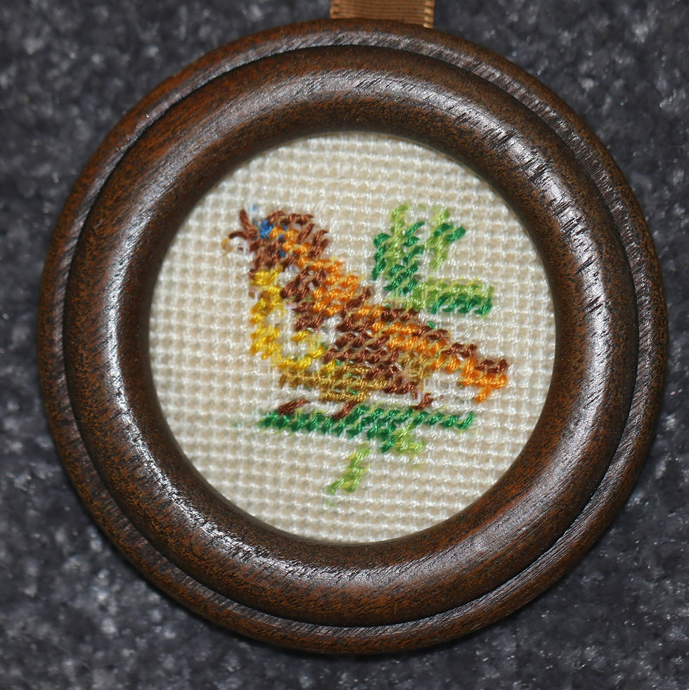 Thumbnail: Preloved Set of Three Cross-stitch Bird Wall Hanging