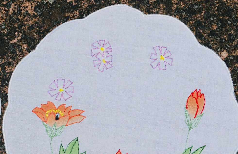 縮圖：Preloved Pair of embroidered floral doilies