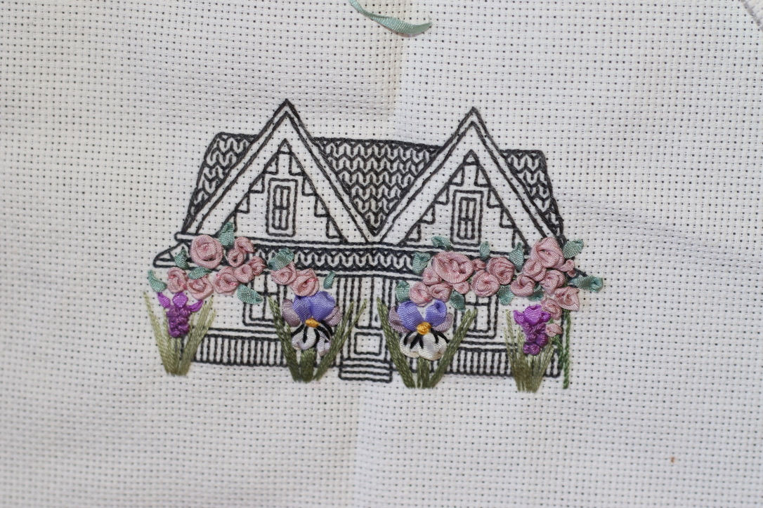Preloved Ribbon Embroidery House Canvas