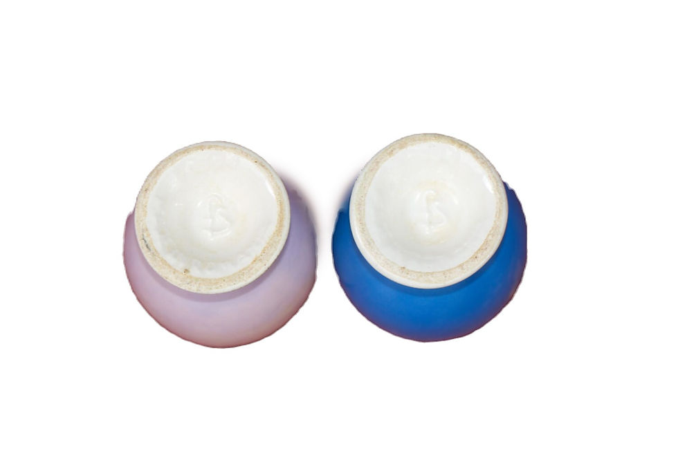 縮圖：Preloved Vintage Romanian Ceramic Egg Cup Pair, Blue and Pink Vintage Egg Cups
