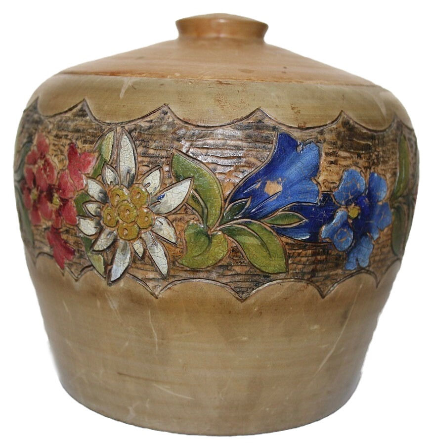 縮圖：Preloved Wooden box with lid , Floral Bowl