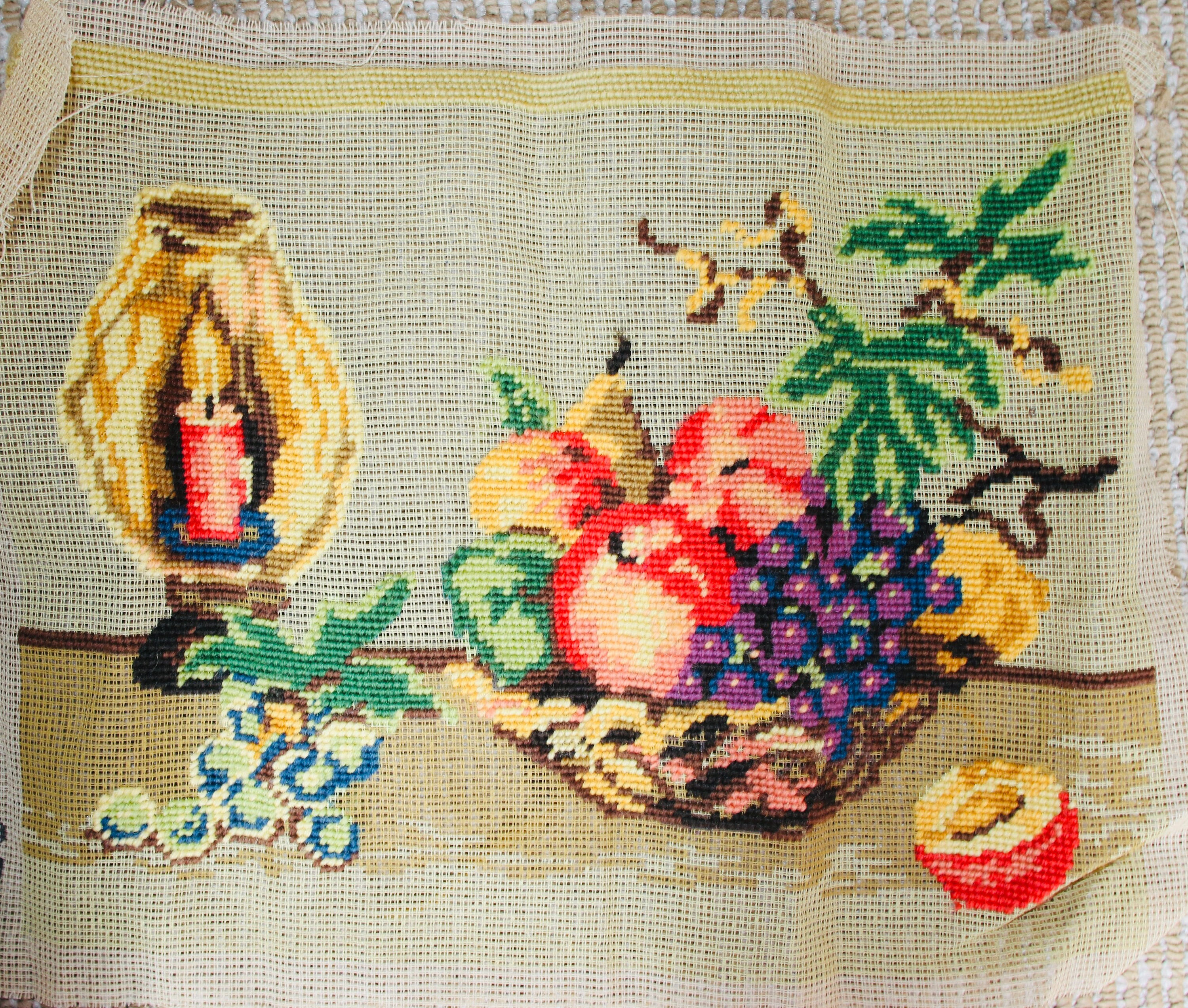 Preloved Fruit Tapestry, 254, canvas - incomplete tapestry, Partially Completed