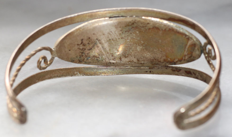 Miniatura: Preloved silver metal cuff bracelet with abalone shell & mother of pearl floral