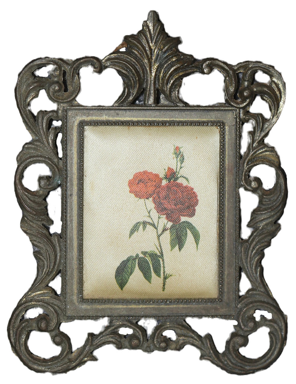 Preloved Silk Floral Picture In Metal Frame
