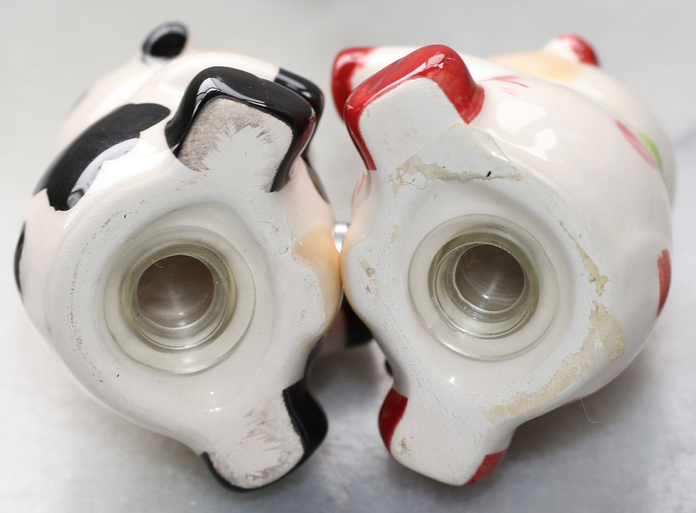 Μικρογραφία: Preloved Ceramic Hugging Cow Shakers, Cuddling Salt and Pepper Shakers