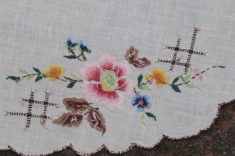 縮圖：Preloved Embroidered Floral Centrepiece with two doilies tablemat with 2 doilies