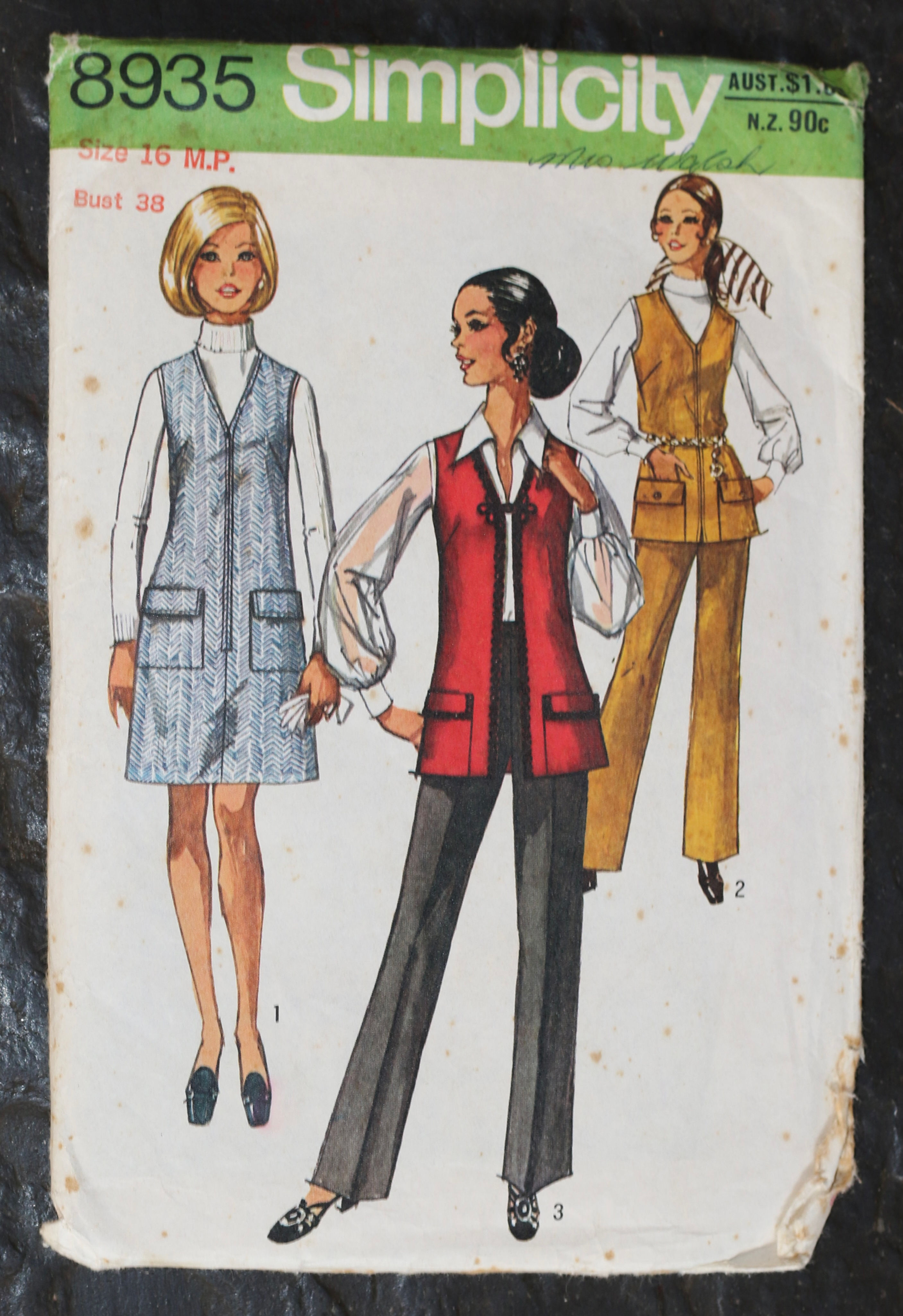 Vintage Simplicity 8935 sewing pattern for vest, tunic and trousers OOP